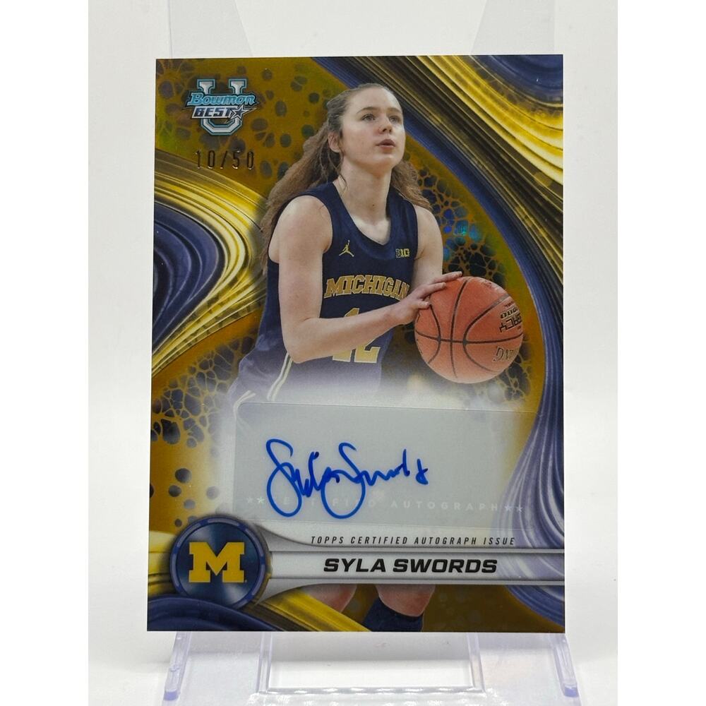 2024-25 Bowman Best University Syla Swords Gold Refractor Auto 10/50 SP Michigan
